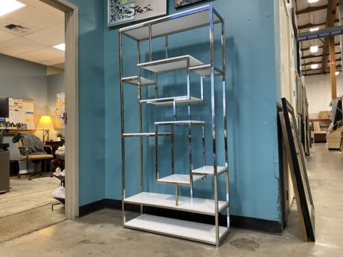 White and Chrome Asymmetrical Etagere Bookcase