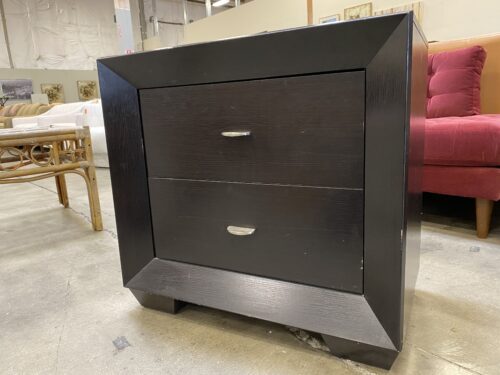 Black Modern 2 Drawer Nightstand with Silver Handles