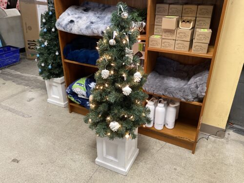 Small Green Pre-lit Christmas Tree in White Pot