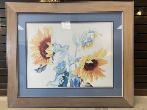 Sunflower Watercolor Print w/ Distressed Wood Frame