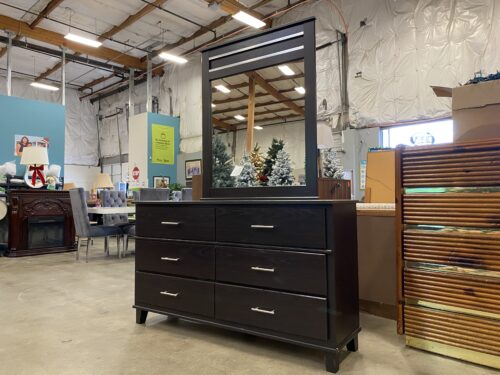 CORT FURNITURE Dakota Skyline 6 Drawer Espresso Stained Dresser with Mirror and Silver Accents