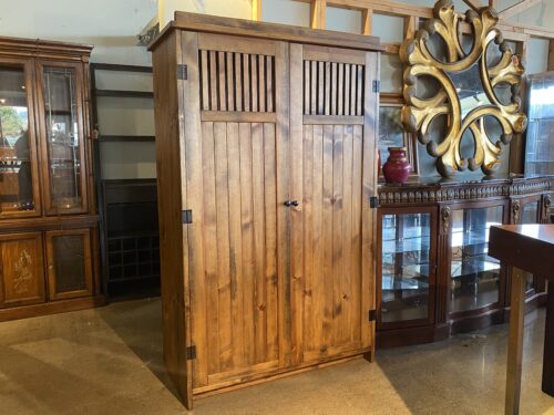 Spacious Warm Tone Armoire w/ Hanging Hooks