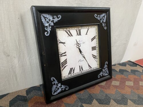 French Inspired Square Black Analog Clock