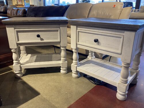 ASHLEY Pale Rustic Nightstand Set w/ Power Strip (Set of 2)