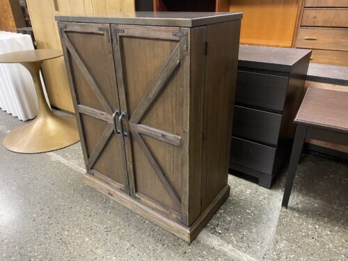 WORLD MARKET Burnt Alder Farmhouse Barn Door Bar Cabinet