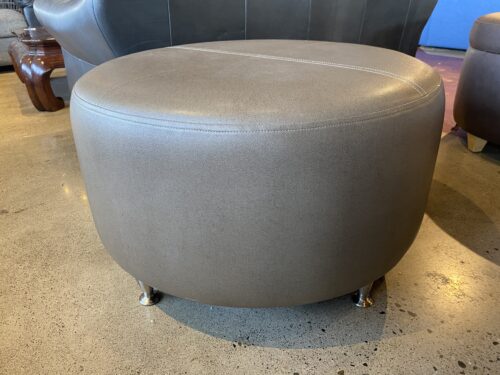 CORIANDER DESIGNS 29" Round Grey Ottoman with Metal Legs