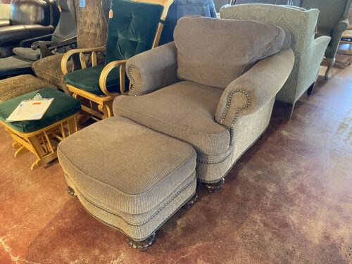 THOMASVILLE Oversized Armchair with Ornate Feet and Matching Ottoman