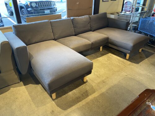 Double Chaise Sectional Sofa in Grey with Wood Legs