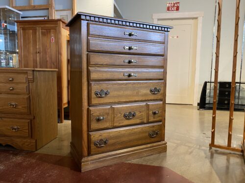 Vintage Five Drawer Tallboy Dresser with Brass Handles