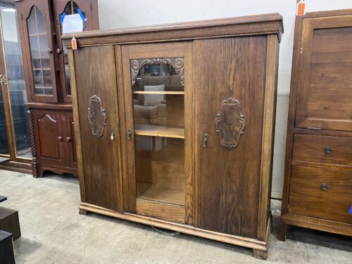 Vintage Armoire with Glass Cabinets and Carved Wood Details