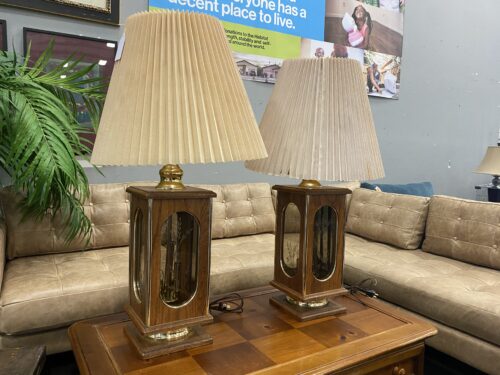 Vintage Mid-Century Modern Glass Cabinet Candelabra Tall Table Lamps  (Set of 2)