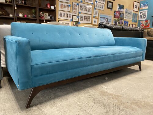 Teal Rectangular Arm Sofa w/ Wood Base