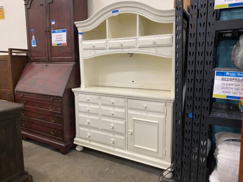 White Wooden China Hutch with 6 Drawers and Knick-Knack Storage