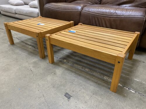 Natural Wood Slat Compact Low Profile End Tables