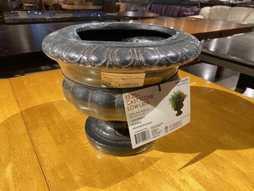 NEW! 13.25" Cast Stone Low Urn in Aged Charcoal