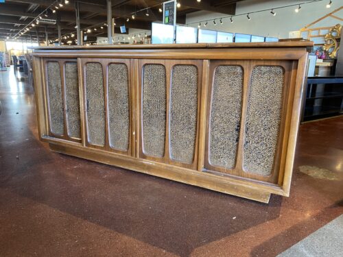 Vintage Rattan Record Player Stereo Cabinet