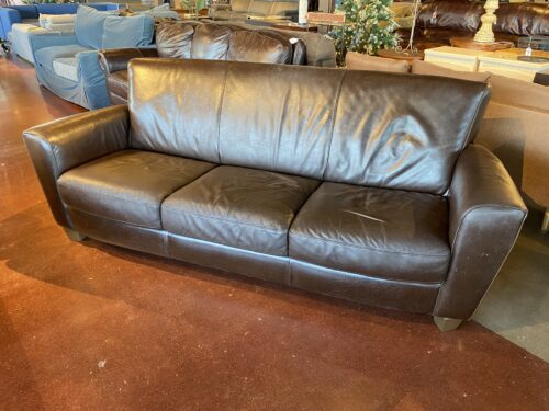 NATUZZI Brown Leather Three Seater Sofa