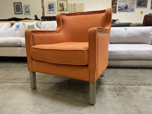 Orange Upholstered Accent Chair with Nailhead Trim