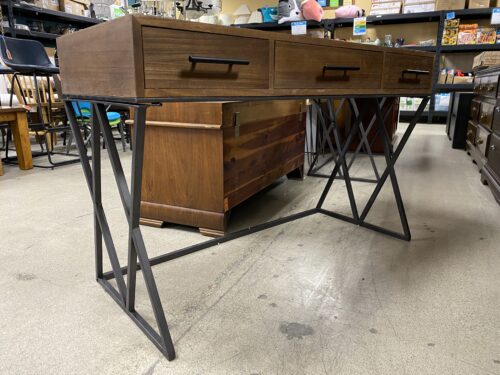 Rustic Dark Wooden 3-Drawer Desk
