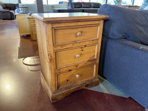 Rustic Three Drawer Pine Bedside Table