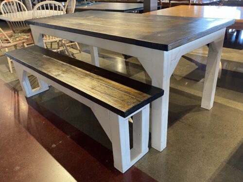 Country Rustic Dining Table & Bench, Antique White & Espresso