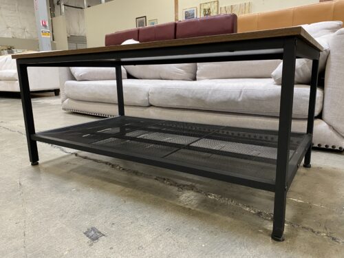 2 Tier Rustic Top Coffee Table with Black Metal Frame