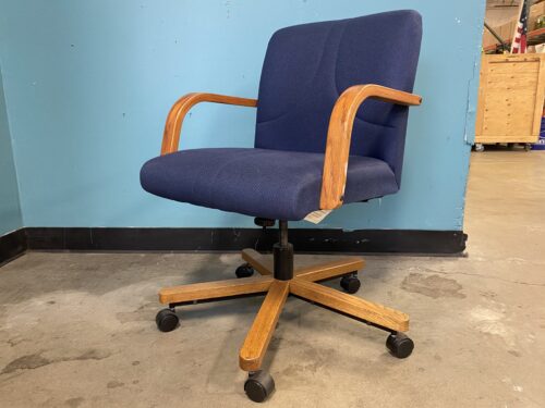 Executive Low Back Wooden Office Chair with Indigo Fabric