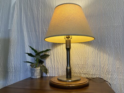 Industrial Style Lamp with Steel Pipe Design and Wooden Base