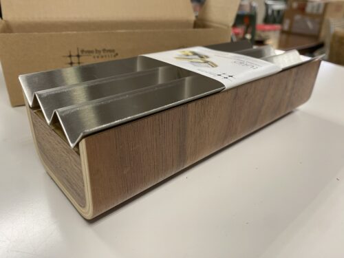 NEW! THREE BY THREE Tulip Stainless Steel + Walnut Box in Silver