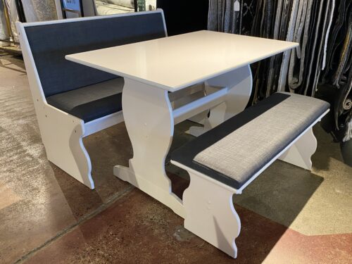 White & Grey Double Bench Dining Set