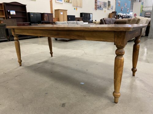 Dark Stained Solid Wood Dining Table with Turned Legs