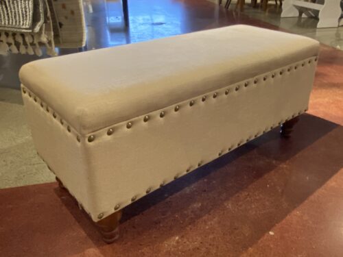 Neutral Storage Ottoman/Bench w/ Stud Trim