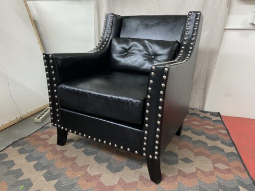 Black Wingback Armchair w/ Nailhead Trim