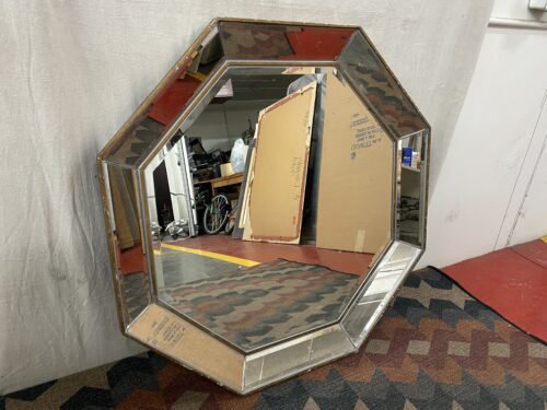 Beveled Octangular Distressed Gold Painted Mirror