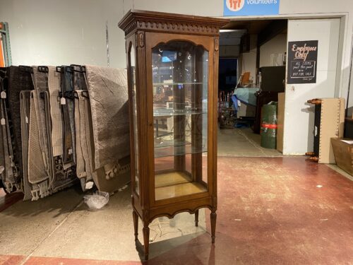 Slim Vintage Glass Shelf Display Hutch