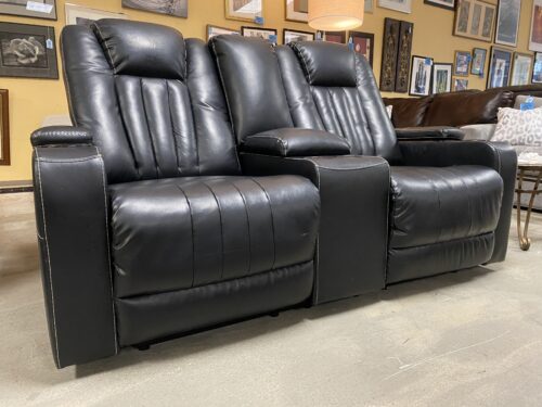 ASHLEY Black Manual Reclining Loveseat w/ Storage