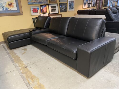 IKEA Kivik Black Leather Modern Sofa w/ Chaise