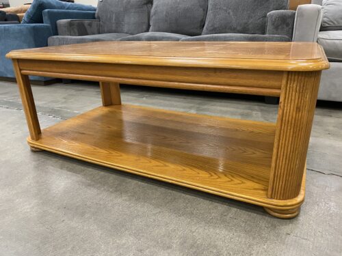 Light Wood 2 Tier Coffee Table with Parquet Style Top