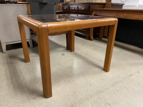 Square Glass Top End Table w/ Light Brown Wood Frame
