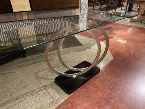 Silver Ring Tempered Glass Console Table
