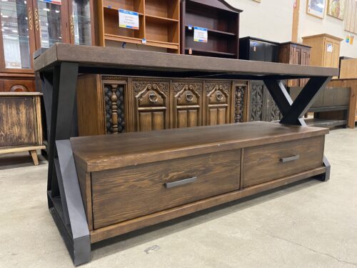 BAYSIDE FURNISHING Xiva 2 Tier TV Stand with Black Metal Crossed Frame