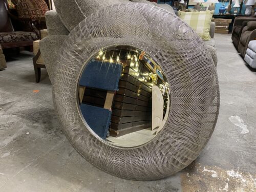 Round Silver Metal Work Mirror