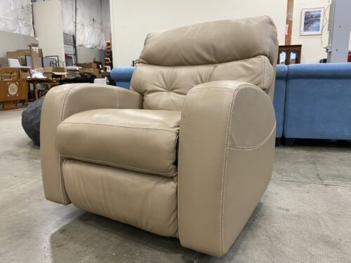 PALLISER FURNITURE Leather Southgate Swivel Rocking Recliner in Khaki