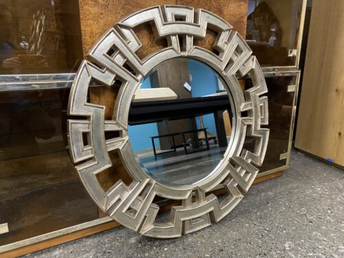 Weathered Silver Geometric Round Mirror