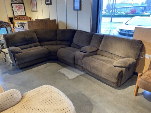 Brown Chenille Reclining Corner Sectional with Cupholders