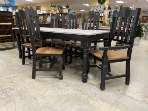 Rustic Grey & Black Dining Set w/ 7 Chairs (Set of 8)