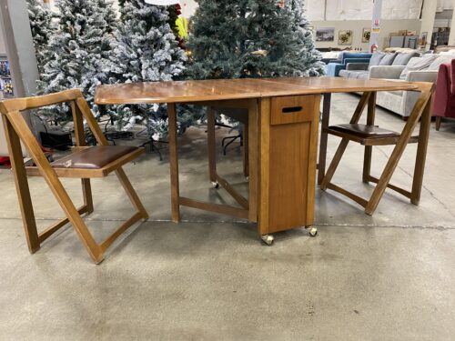 Vintage Mid-Century Modern Danish Teak Drop Leaf Dining Set with Folding Chairs (Set of 2)