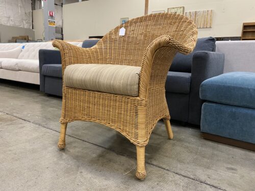Wicker Chair with Striped Cushion