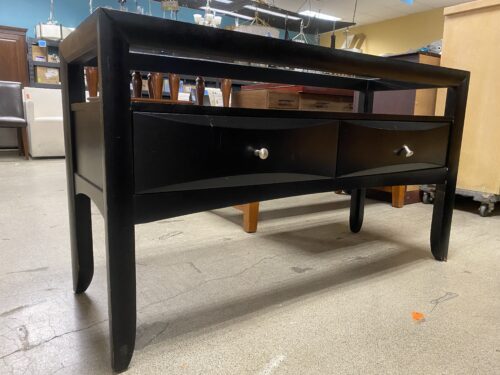 PALLISER Black 2-Drawer Console Table w/ Glass Top