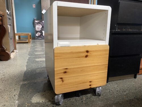 White Rolling File Cabinet w/ Natural Wood Drawer